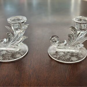 Fostoria Glass Candleholder Baroque with Chintz Etching - from the 1930's